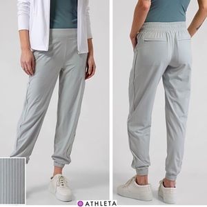 Athleta Brooklyn Textured Jogger Pants Sz 4 Subtle Stripe Coast Grey